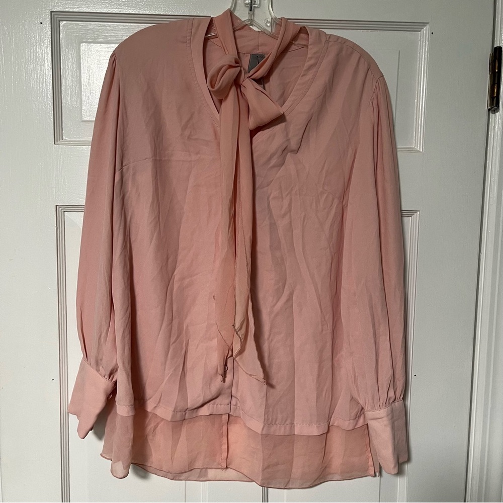 Melissa McCarthy Seven dusty Pink silky Blouse with Bow front